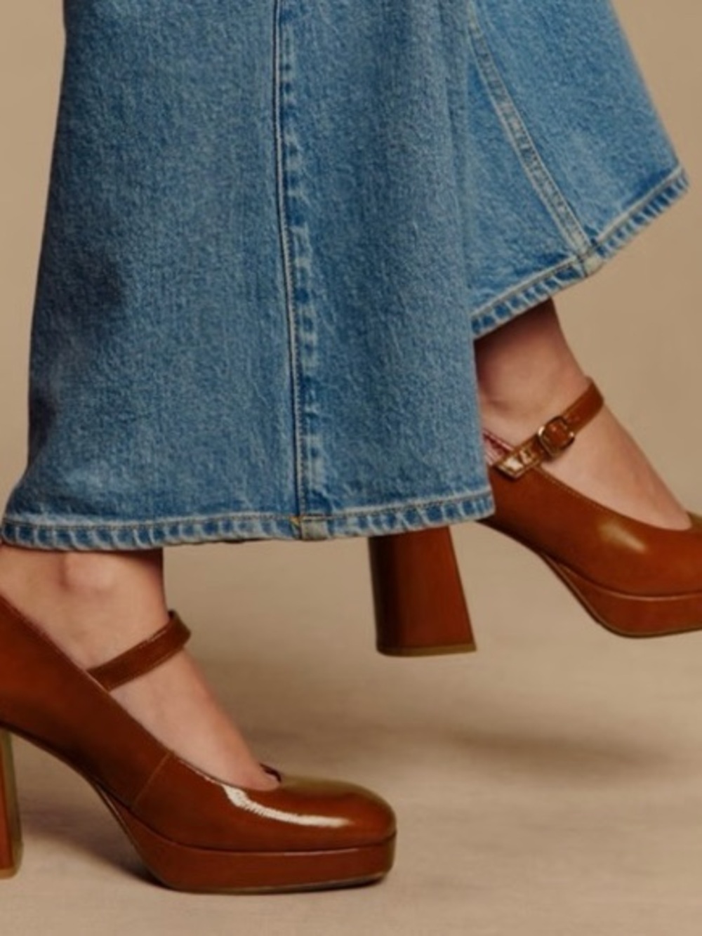 Sézane Georgia High Mary Janes in Polished Camel | US 7 - Picture 16 of 16